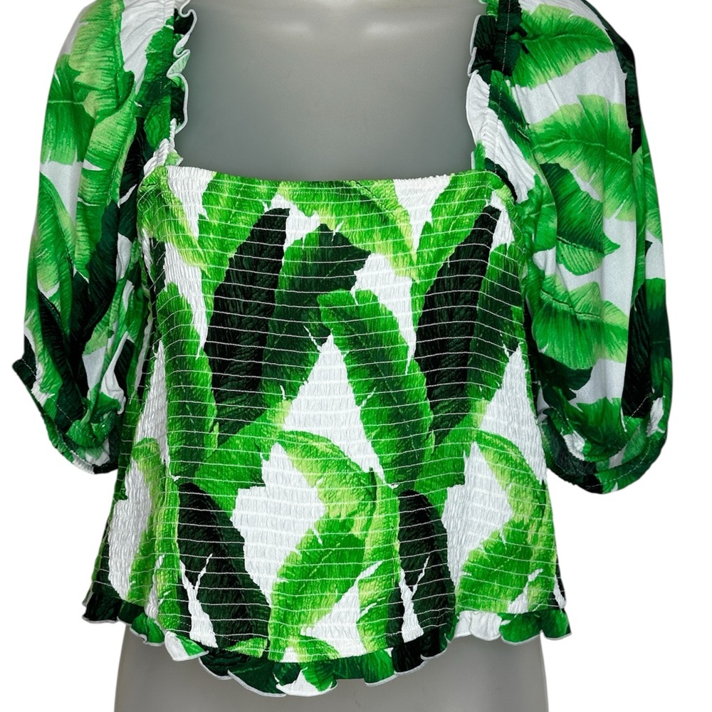 Plus Size Forever 21 Green Puff Sleeve Smocked Blouse